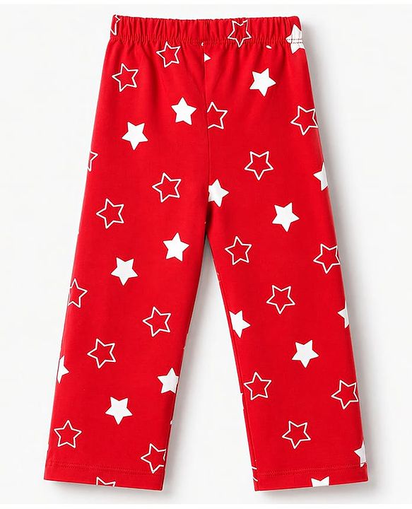 Babyhug Cotton Knit Full Sleeves Shirt & Pyjama Co-ords Night Suit With Star Print - Red