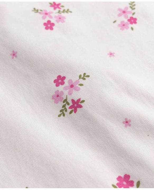 Babyhug 100% Cotton Knit Full Sleeves Co-Ords Front Open Shirt & Pyjama Night Suit with Floral Print - White