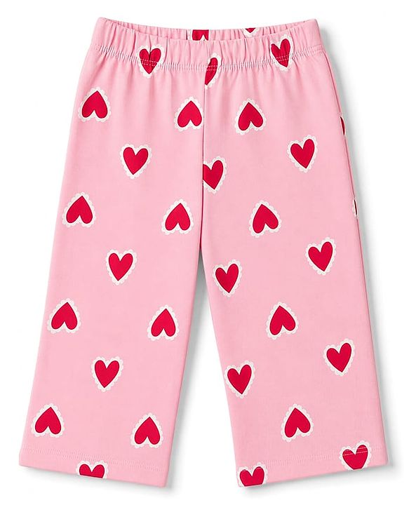 Babyhug Cotton Knit Full Sleeves Co-Ords Front Open Shirt & Pyjama Night Suit with Heart Print - Pink