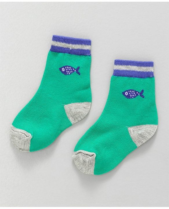 Cute Walk by Babyhug Ankle Length Socks Fish & Diamond Design Pack of 3 - Green White Black