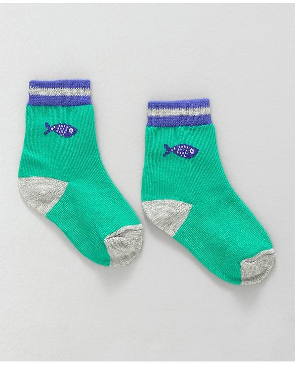 Cute Walk by Babyhug Ankle Length Socks Fish & Diamond Design Pack of 3 - Green White Black