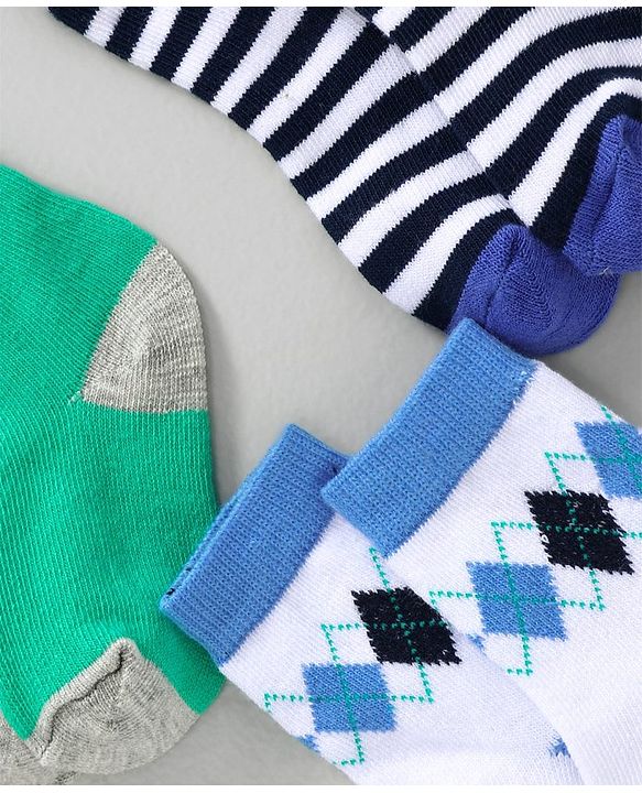 Cute Walk by Babyhug Ankle Length Socks Fish & Diamond Design Pack of 3 - Green White Black