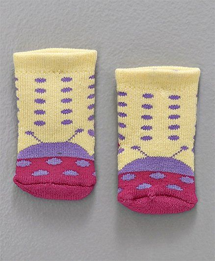 Cute Walk By Babyhug Terry Antibacterial Ankle Length Socks Ladybug Design - Yellow