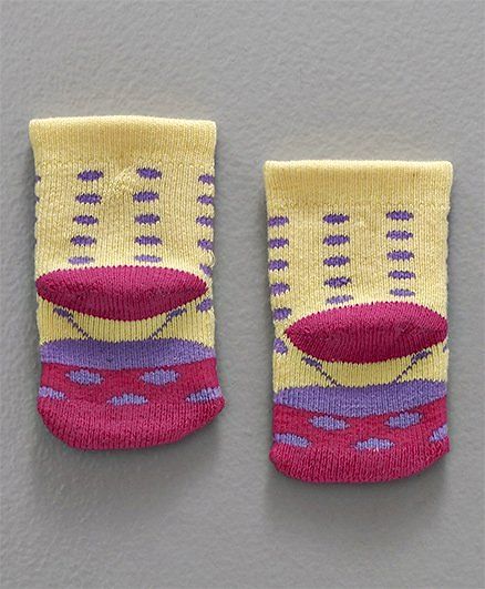 Cute Walk By Babyhug Terry Antibacterial Ankle Length Socks Ladybug Design - Yellow