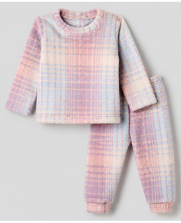 Babyhug Fur Woven Full Sleeves Printed Winter Wear Suit - Pink
