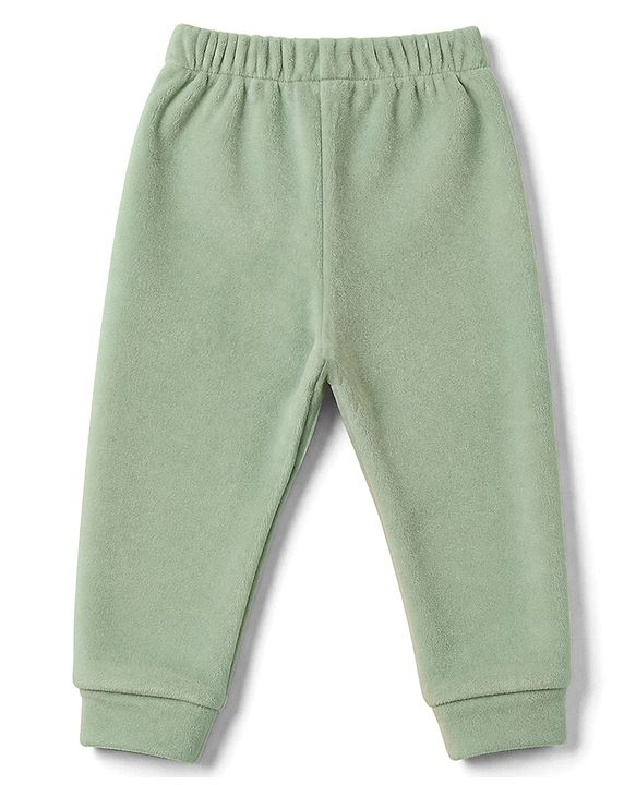 Babyhug Fur Woven Full Sleeves Winter Wear Suit With Bear Applique - Sea Green