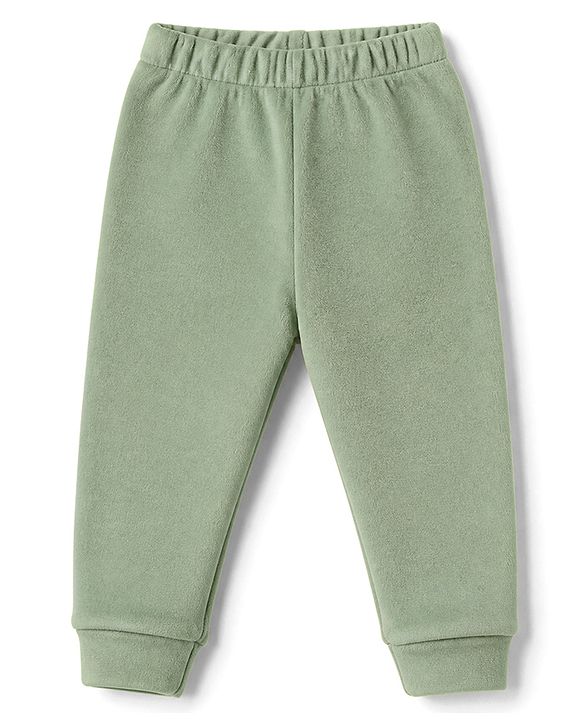 Babyhug Fur Woven Full Sleeves Winter Wear Suit With Bear Applique - Sea Green