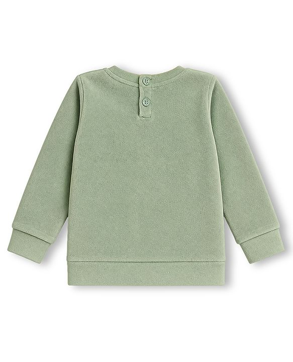 Babyhug Fur Woven Full Sleeves Winter Wear Suit With Bear Applique - Sea Green