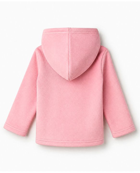Babyhug Fur Woven Full Sleeves Hooded Winter Wear Suit With Rabbit Patch - Pink