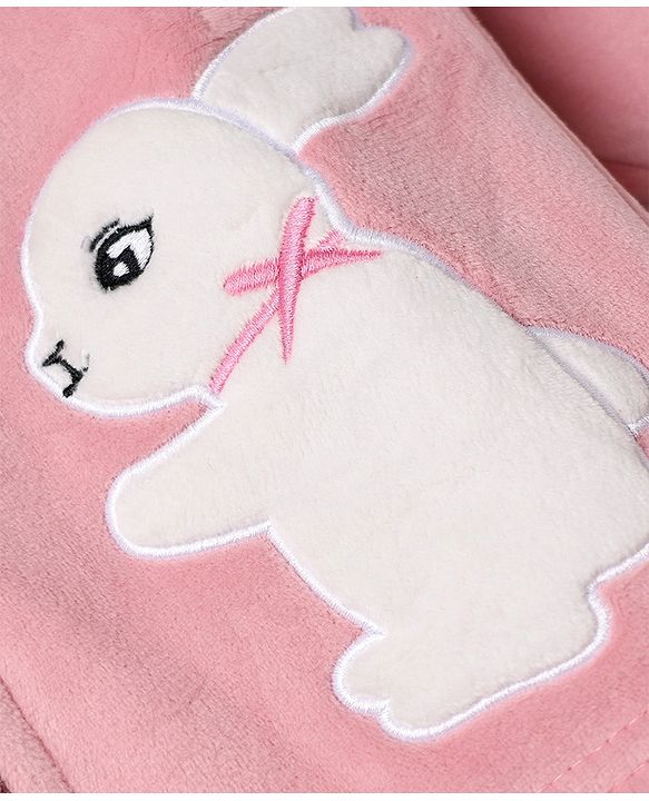 Babyhug Fur Woven Full Sleeves Hooded Winter Wear Suit With Rabbit Patch - Pink