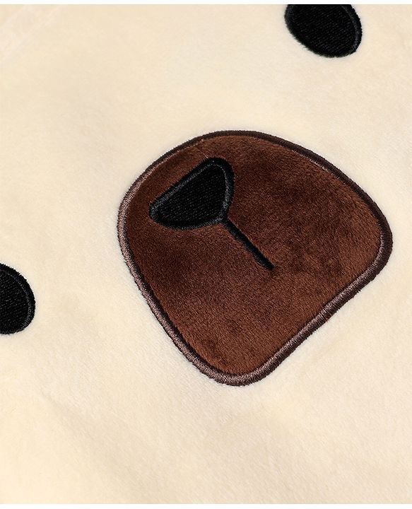 Babyhug Fur Woven Full Sleeves Winter Wear Suit With Bear Applique - Beige & Brown