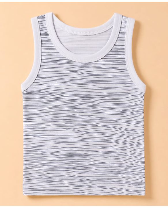 Babyhug 100% Cotton Knit Striped Sleeveless Vests With Geometric Print Pack of 3 -White