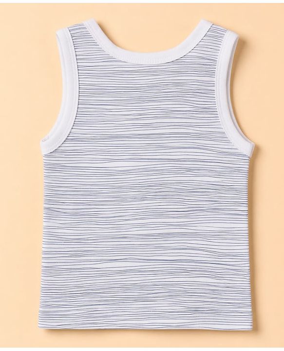Babyhug 100% Cotton Knit Striped Sleeveless Vests With Geometric Print Pack of 3 -White