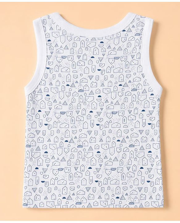 Babyhug 100% Cotton Knit Striped Sleeveless Vests With Geometric Print Pack of 3 -White