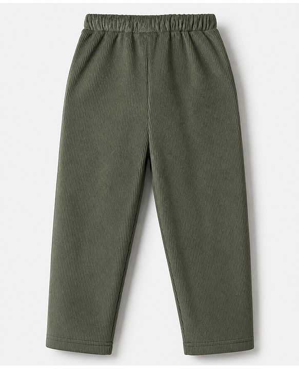 Babyhug Fleece Full Length Fleece and Woollen Pants in Olive Green