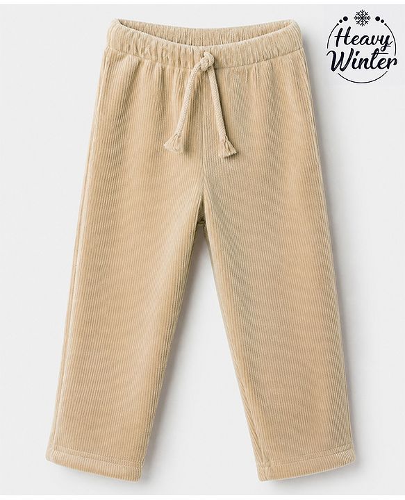 Babyhug Fleece Full Length Fleece and Woollen Pants in Olive Green