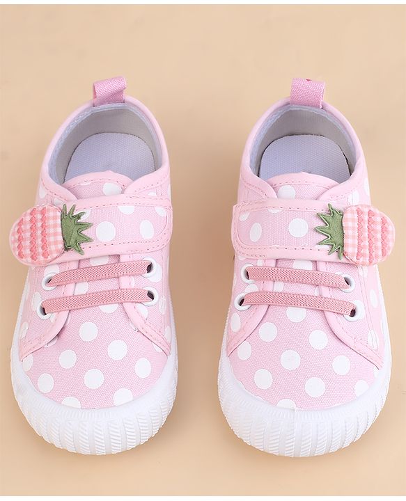 Cute Walk by Babyhug Velcro Closure Casual Shoes With Strawberry Applique - Pink