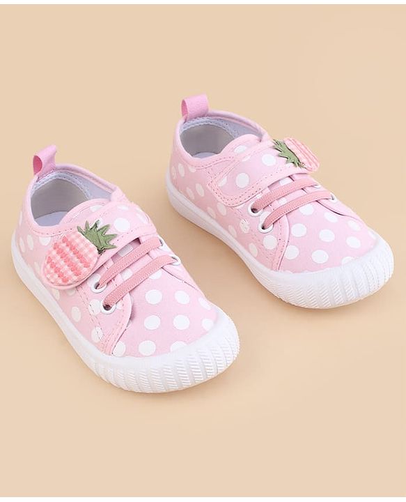 Cute Walk by Babyhug Velcro Closure Casual Shoes With Strawberry Applique - Pink
