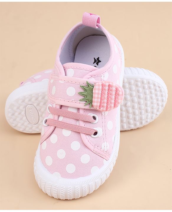 Cute Walk by Babyhug Velcro Closure Casual Shoes With Strawberry Applique - Pink