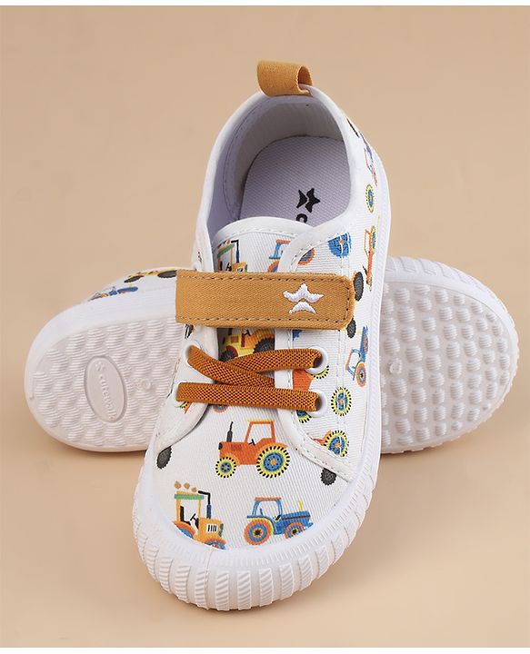 Cute Walk by Babyhug Velcro Closure Casual Shoes With Vehicle Print - White