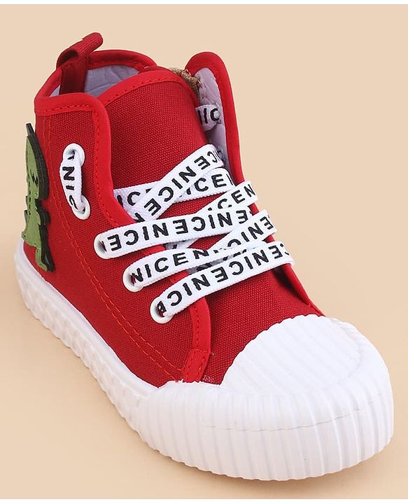 Cute Walk by Babyhug Lace Up Closure Casual Shoes With Dino Applique - Red