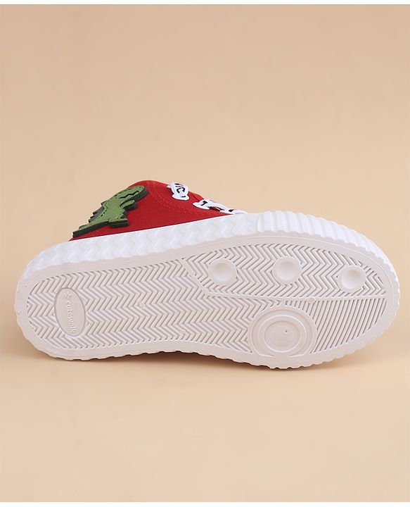 Cute Walk by Babyhug Lace Up Closure Casual Shoes With Dino Applique - Red