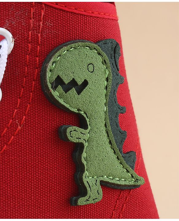 Cute Walk by Babyhug Lace Up Closure Casual Shoes With Dino Applique - Red