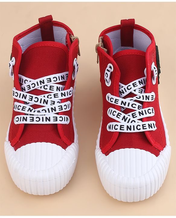 Cute Walk by Babyhug Lace Up Closure Casual Shoes With Dino Applique - Red
