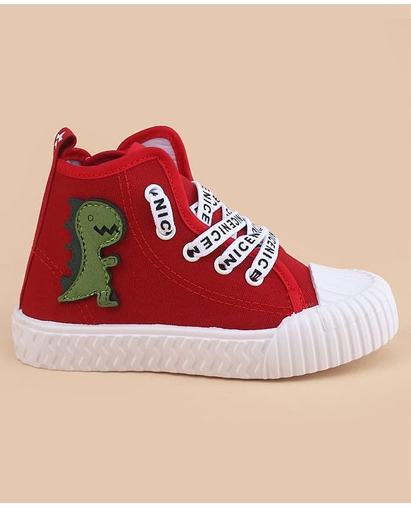 Cute Walk by Babyhug Lace Up Closure Casual Shoes With Dino Applique - Red