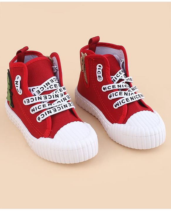 Cute Walk by Babyhug Lace Up Closure Casual Shoes With Dino Applique - Red