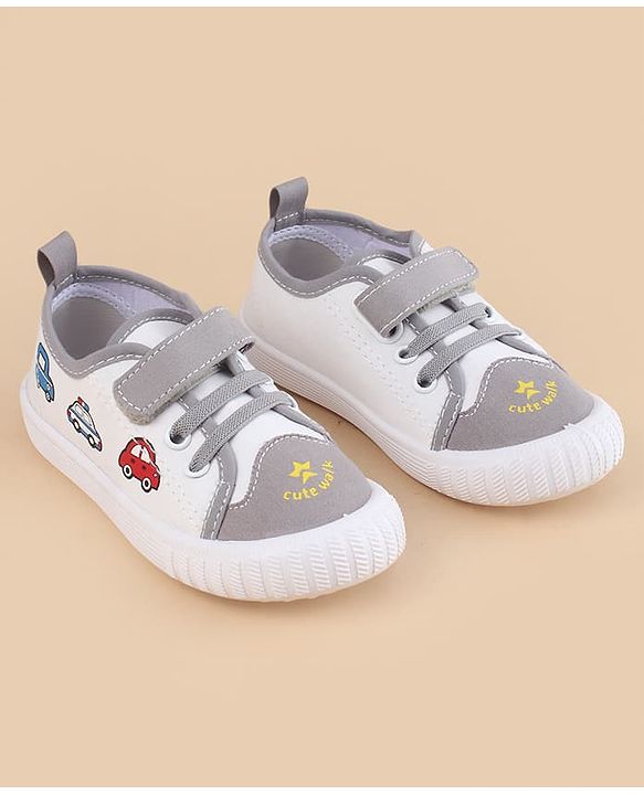 Cute Walk by Babyhug Velcro Closure Casual Shoes With Vehicle Print - Grey