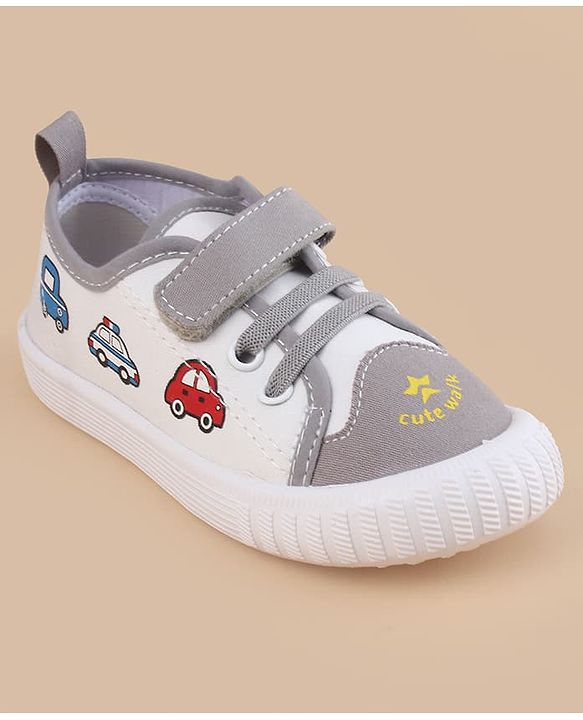 Cute Walk by Babyhug Velcro Closure Casual Shoes With Vehicle Print - Grey