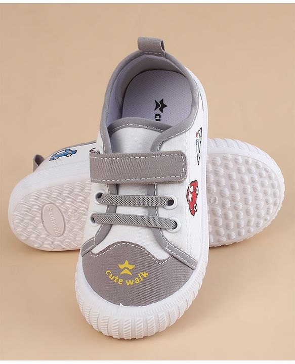 Cute Walk by Babyhug Velcro Closure Casual Shoes With Vehicle Print - Grey