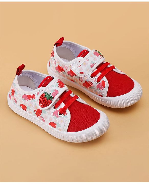 Cute Walk by Babyhug Velcro Closure Casual Shoes With Strawberry Print - Red
