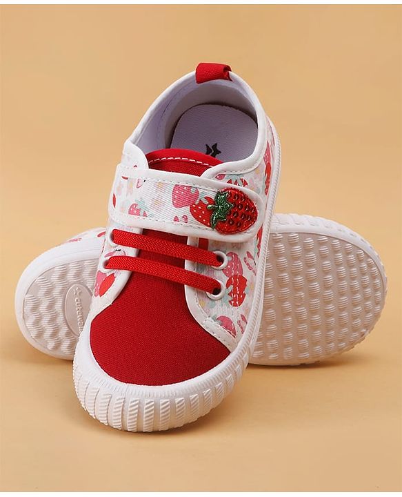 Cute Walk by Babyhug Velcro Closure Casual Shoes With Strawberry Print - Red