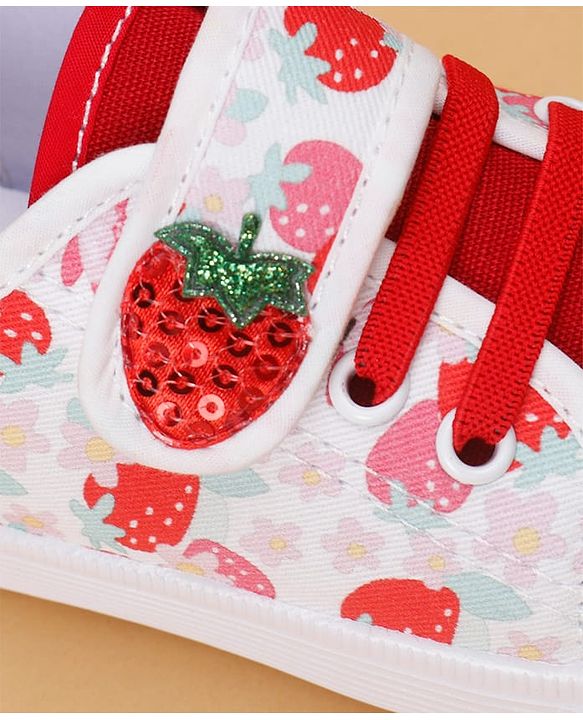 Cute Walk by Babyhug Velcro Closure Casual Shoes With Strawberry Print - Red