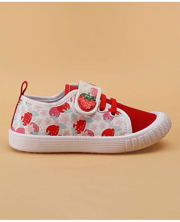 Cute Walk by Babyhug Velcro Closure Casual Shoes With Strawberry Print - Red
