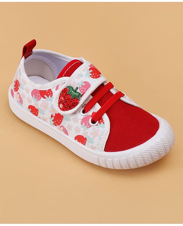 Cute Walk by Babyhug Velcro Closure Casual Shoes With Strawberry Print - Red