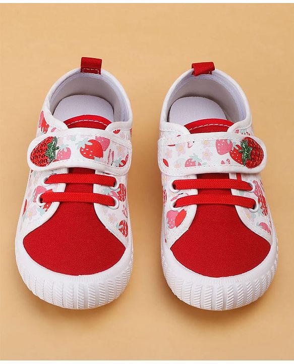 Cute Walk by Babyhug Velcro Closure Casual Shoes With Strawberry Print - Red