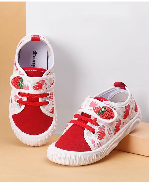 Cute Walk by Babyhug Velcro Closure Casual Shoes With Strawberry Print - Red