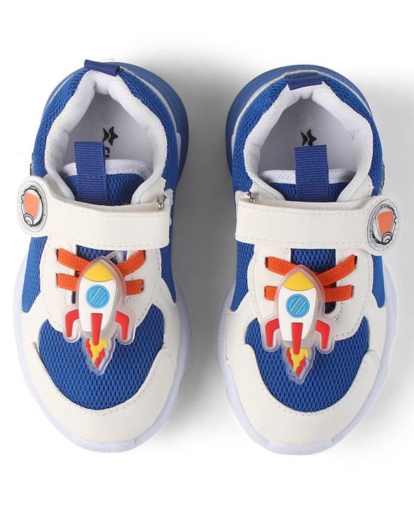 Cute Walk by Babyhug Velcro Closure Sneaker Shoes With Rocket Applique - Blue