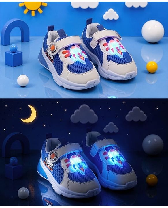 Cute Walk by Babyhug Velcro Closure Sneaker Shoes With Rocket Applique - Blue
