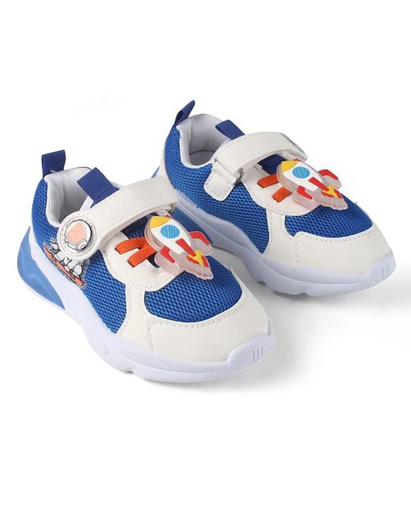Cute Walk by Babyhug Velcro Closure Sneaker Shoes With Rocket Applique - Blue