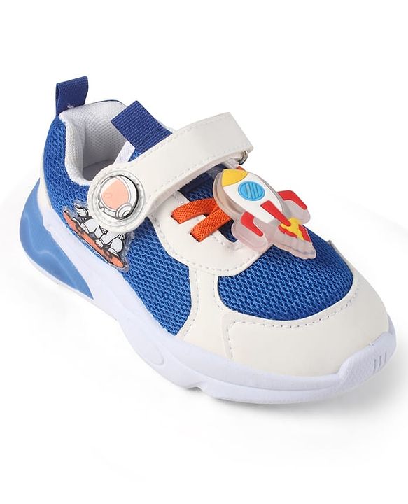 Cute Walk by Babyhug Velcro Closure Sneaker Shoes With Rocket Applique - Blue