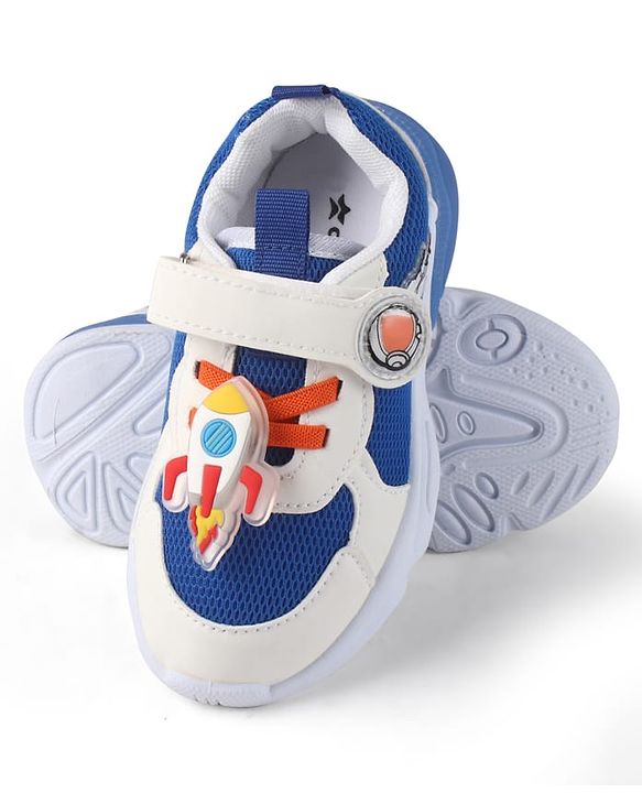 Cute Walk by Babyhug Velcro Closure Sneaker Shoes With Rocket Applique - Blue