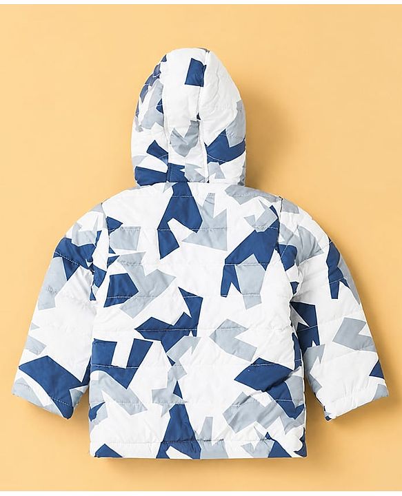 Babyhug Woven Full Sleeves Printed Hooded Padded Winter Jacket - Blue