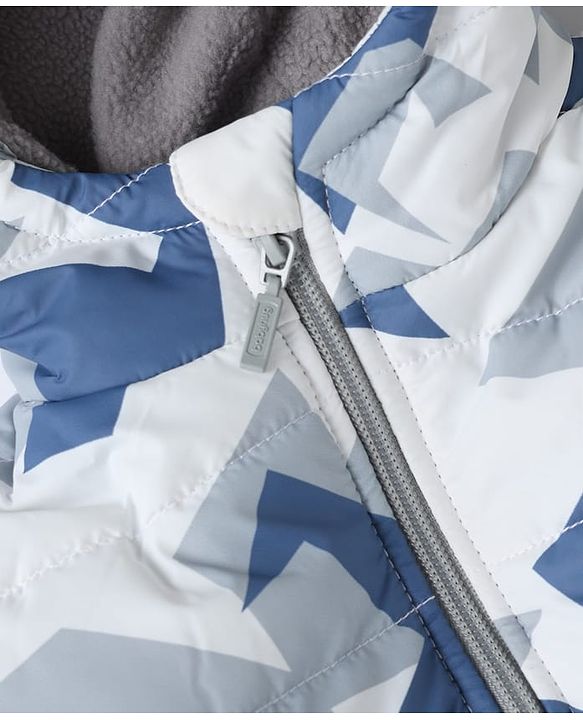 Babyhug Woven Full Sleeves Printed Hooded Padded Winter Jacket - Blue