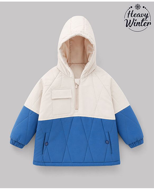 Babyhug Woven Full Sleeves Winter Jacket with Hood - Royal Blue
