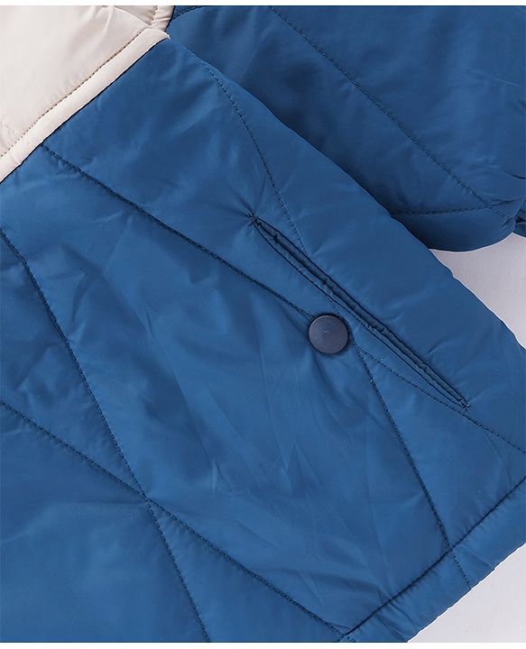 Babyhug Woven Full Sleeves Winter Jacket with Hood - Royal Blue
