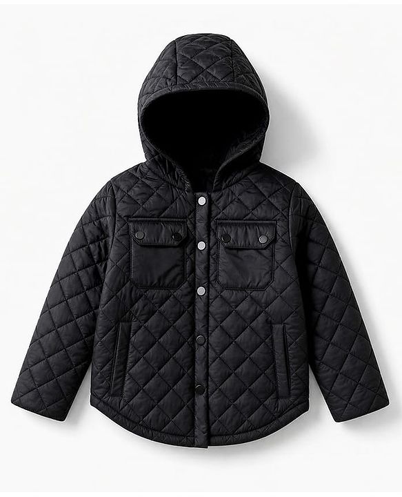 Babyhug Woven Full Sleeves Hooded Padded Solid Colour  Jacket - Black